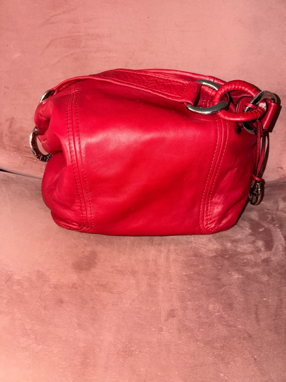 Michael Kors Red Leather Shoulder Bag with Silver Hardware